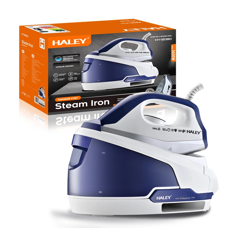 Stație de Călcat cu Abur HALEY HY-2080, 2600W – 1800ml, Talpă Ceramică, Self-Cleaning, Anti-Drip, Anti-Calc, LED