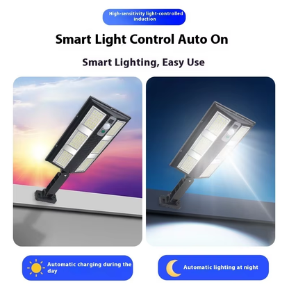 Lampă Solară Stradală LED Exterior 200W, 2000 Lumeni, Senzor de Mișcare cu Telecomandă, 230 LED Next Gen, Autonomie până la 8 Ore, Panou Solar cu Încărcare Rapidă, Protecție IP66