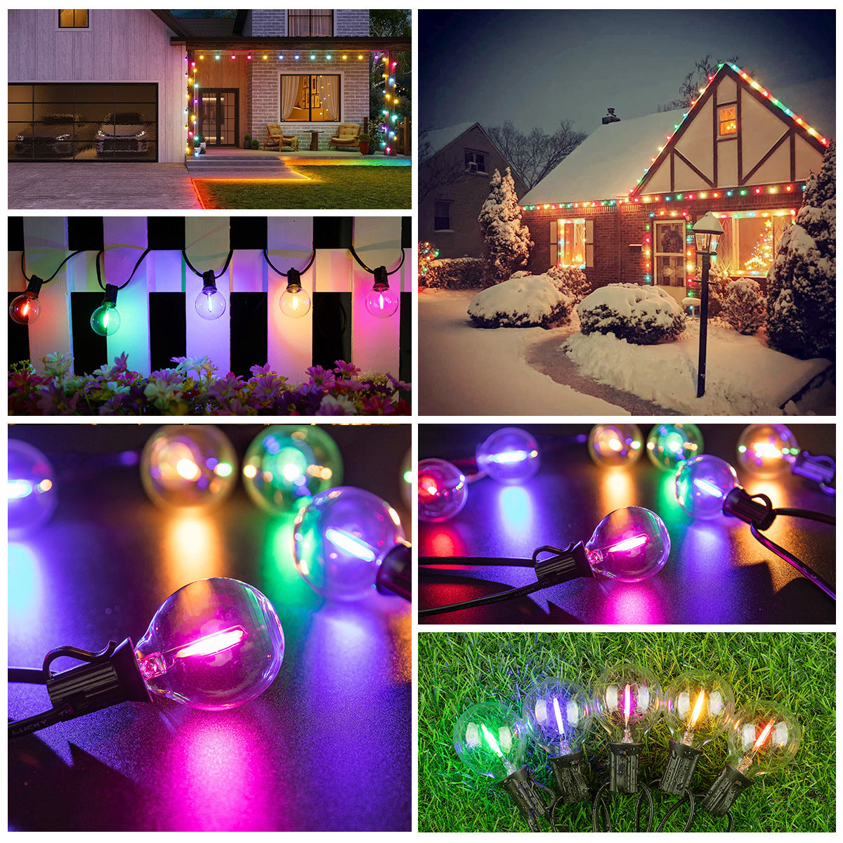 Ghirlanda Luminoasa solara RGB, 8 Moduri de Iluminare, 25M, Becuri LED G40, 3000K, Telecomanda inclusa, IP65, Autonomie Mare, lumina colorata