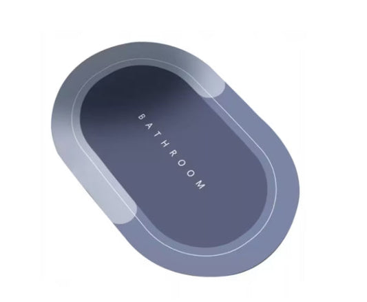 Covor de baie antiderapant, Substrat absorbant si uscare rapida, Usor de curatat, Oval, Dimensiuni 60 x 40 cm, Calitate Premium, Albastru