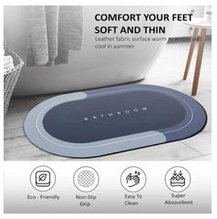 Covor de baie antiderapant, Substrat absorbant si uscare rapida, Usor de curatat, Oval, Dimensiuni 60 x 40 cm, Calitate Premium, Albastru - Imagine 3