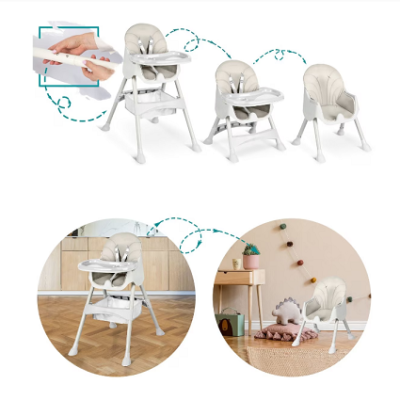 Scaun Multifuncțional 4 în 1– Design Modern și Portabil crem, Reglabil pe Înălțime și Înclinare, Ideal pentru Copii - Imagine 3