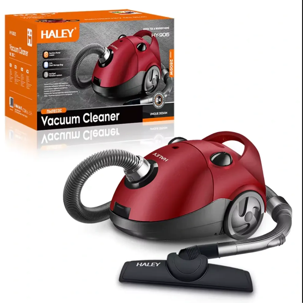 Aspirator cu Sac HALEY® HY-906, 2800W, Putere Aspirare 500W, Sistem Filtrare Multiplă, Capacitate Sac 2.0L, Roșu