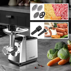 Mașină de Tocat Carne HALEY, 3000W, Unelte Metalice, Carcasă din Oțel Inoxidabil, Argintiu - Imagine 4