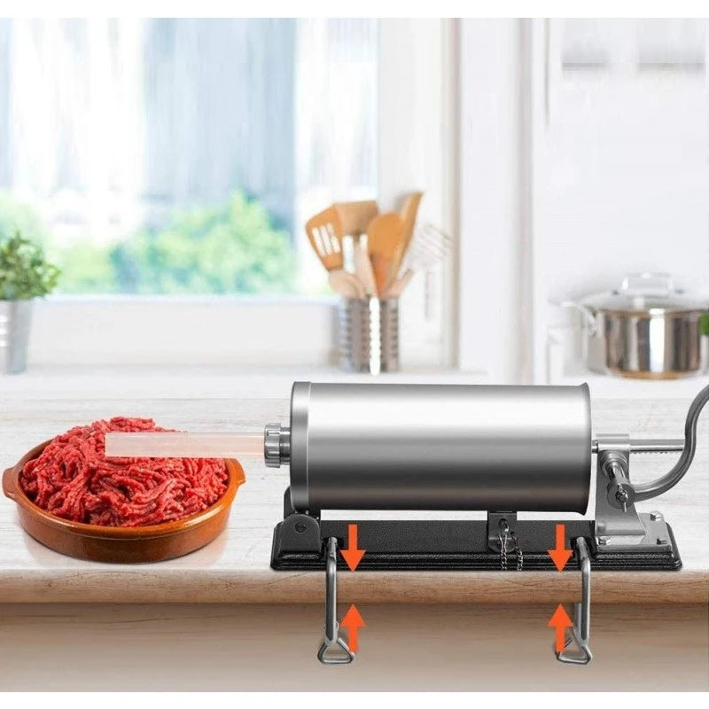 Aparat pentru umplut carnati si Lebar, din aluminiu, orizontal, 2.5 kg Cu Ventuza + Clema De Masa, 3 Palnii 15/19/22 mm, Manual