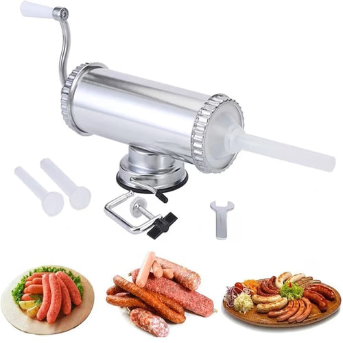 Aparat pentru umplut carnati si Lebar, din aluminiu, orizontal, 2.5 kg Cu Ventuza + Clema De Masa, 3 Palnii 15/19/22 mm, Manual