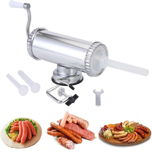 Aparat pentru umplut carnati si Lebar, din aluminiu, orizontal, 2.5 kg Cu Ventuza + Clema De Masa, 3 Palnii 15/19/22 mm, Manual