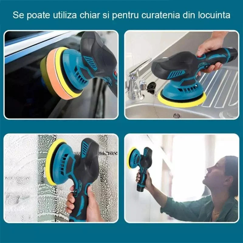 Aparat Polish Auto Profesional cu 2 Acumulatori 12V, 8 Viteze, 2500–5000 RPM, Orbital pentru Detailing