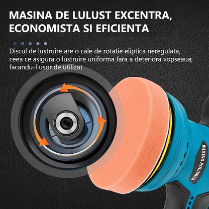 Aparat Polish Auto Profesional cu 2 Acumulatori 12V, 8 Viteze, 2500–5000 RPM, Orbital pentru Detailing