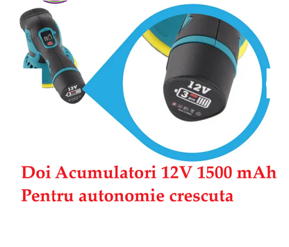 Aparat Polish Auto Profesional cu 2 Acumulatori 12V, 8 Viteze, 2500–5000 RPM, Orbital pentru Detailing