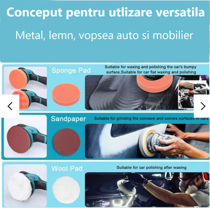 Aparat Polish Auto Profesional cu 2 Acumulatori 12V, 8 Viteze, 2500–5000 RPM, Orbital pentru Detailing