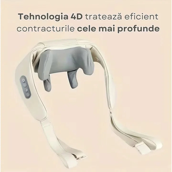 Aparat Profesional de Masaj Cervical pentru Gat, Umeri, Spate și Picioare cu Role Shiatsu 4D, Funcție de Încălzire Infraroșu, 3 Trepte de Intensitate, Masaj Profund pentru Relaxare Musculară