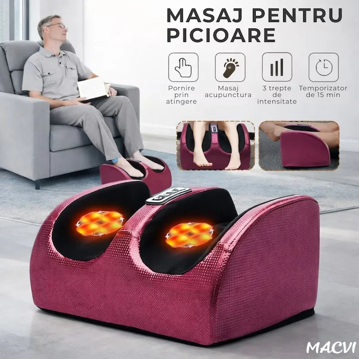 Aparat Profesional de Masaj pentru Picioare și Tălpi cu Role Shiatsu 3D, Compresie cu Aer și Funcție de Încălzire Infraroșu, 3 Trepte de Intensitate, Relaxare Profundă, Stimulează Circulația Sângelui, Reduce Durerile și Oboseala