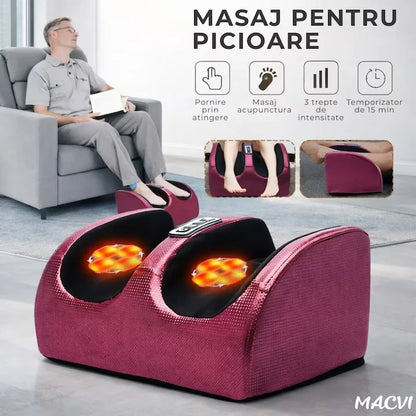 Aparat Profesional de Masaj pentru Picioare și Tălpi cu Role Shiatsu 3D, Compresie cu Aer și Funcție de Încălzire Infraroșu, 3 Trepte de Intensitate, Relaxare Profundă, Stimulează Circulația Sângelui, Reduce Durerile și Oboseala