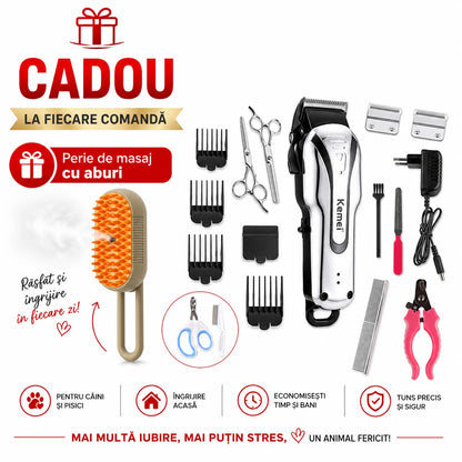 Aparat Profesional de Tuns Animale cu Acumulator DASGUT , 8 în 1, 12W, 7000RPM, Set Complet Pentru ingrijire