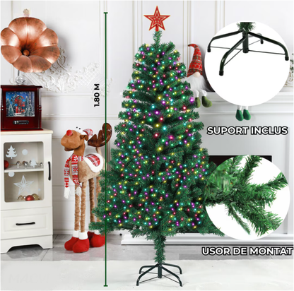 Brad Artificial de Craciun 150cm, Set Complet accesorii pentru impodobit, suport metalic inclus