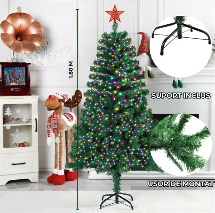 Brad Artificial de Craciun 240cm, Set Complet accesorii impodobit, suport metalic inclus Aspect natural