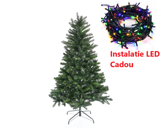 Brad Artificial de Craciun Christmas, 180cm, ramuri dese, 556 ramurele, PVC, suport metalic inclus