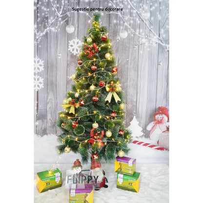 Brad artificial de Craciun tip pin, aspect bogat, inaltime 180 cm, verde, suport metalic inclus