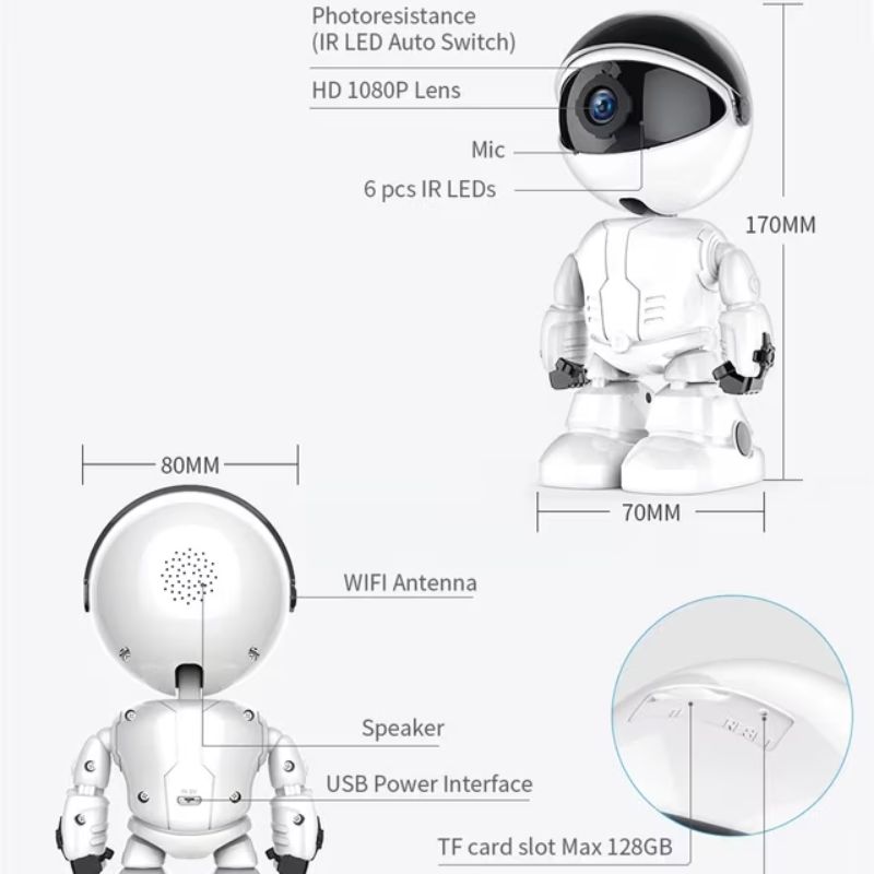 Camera de supraveghere Smart, Robot, Cu Functie Baby Monitor, Si cu Rotire 360 grade, Full HD 1080P