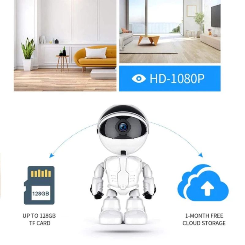 Camera de supraveghere Smart, Robot, Cu Functie Baby Monitor, Si cu Rotire 360 grade, Full HD 1080P