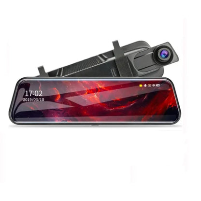Camera auto DVR dubla tip oglinda 2K, XPD afisaj full, touch screen, ecran 9.66 inch, inregistrare video UHD 2560x1440p, night-vision, suport card 32GB, acumulator incorporat camera marsarier FHD, senzor G, senzor parcare, inregistrare in bucla
