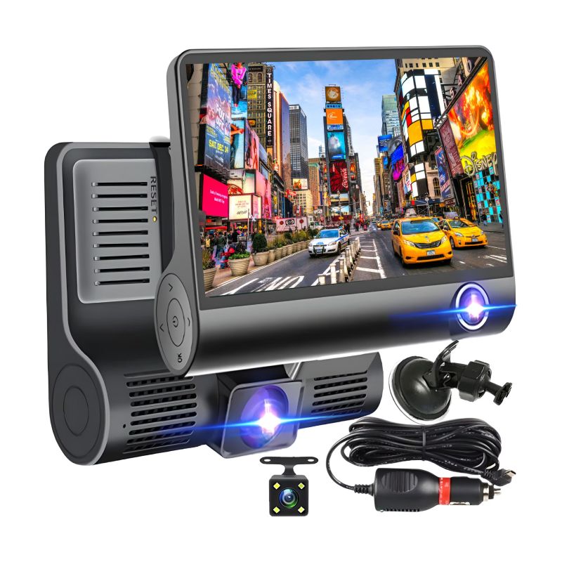 Camera Auto Tripla Fata, Interior, Spate, 4", Full HD, Design Tip Monitor, Negru