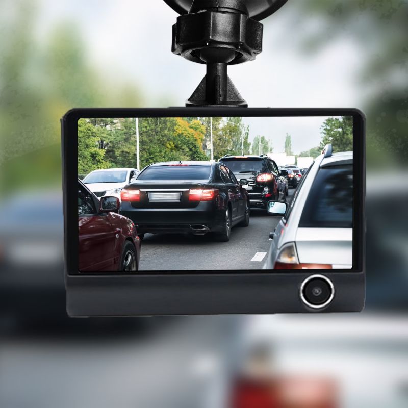 Camera Auto Tripla Fata, Interior, Spate, 4", Full HD, Design Tip Monitor, Negru