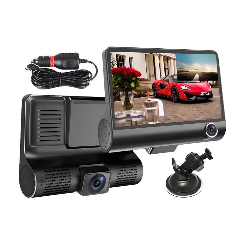 Camera Auto Tripla Fata, Interior, Spate, 4", Full HD, Design Tip Monitor, Negru