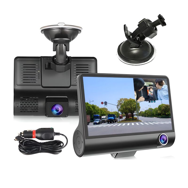 Camera Auto Tripla Fata, Interior, Spate, 4", Full HD, Design Tip Monitor, Negru