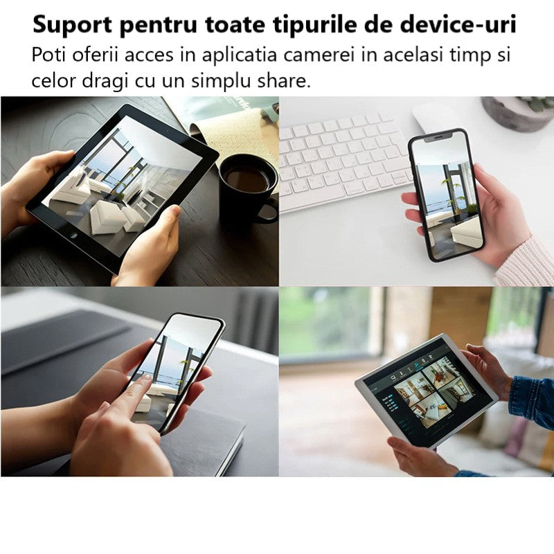 Camera de supraveghere 4G, Cu Panou Solar, 2 camere video integrate, 4 Lentile, 6MP, 4K, Vedere Panoramica, exterior/Interior 10X zoom, procesor AI, rotire rapida din aplicatie, vedere nocturna color, senzor de miscare, lumina LED, inteligenta de urmarire