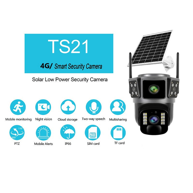 Camera de supraveghere 4G, Cu Panou Solar, 2 camere video integrate, 4 Lentile, 6MP, 4K, Vedere Panoramica, exterior/Interior 10X zoom, procesor AI, rotire rapida din aplicatie, vedere nocturna color, senzor de miscare, lumina LED, inteligenta de urmarire