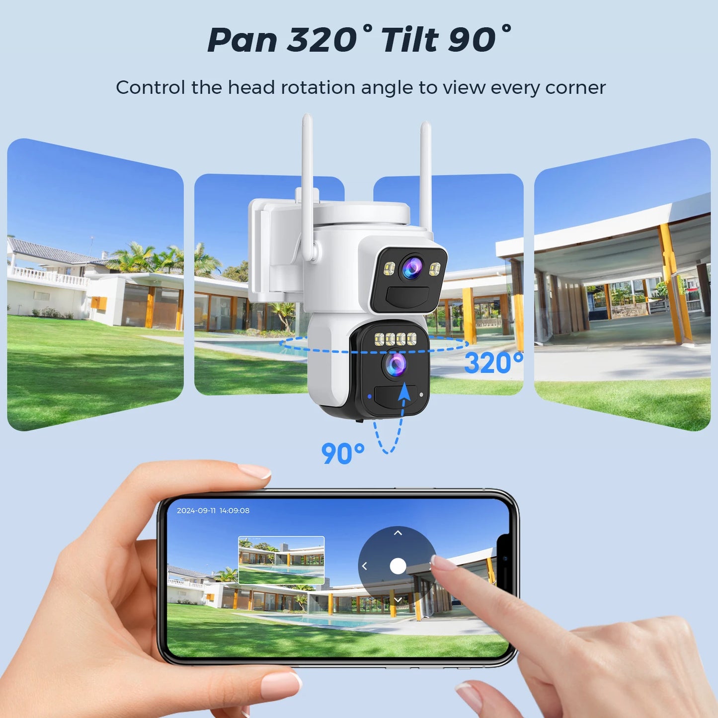 Camera de supraveghere 4G cu Panou Solar Dubla, 2 camere video integrate, 6MP, 4K, Vedere Panoramica, 2 lentile, 8X zoom, Detectare Umana, rotire rapida din aplicatie, vedere nocturna color, senzor de miscare, inteligenta de urmarire