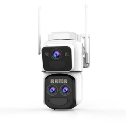 Camera de supraveghere 4G cu Panou Solar Dubla, 2 camere video integrate, 6MP, 4K, Vedere Panoramica, 2 lentile, 8X zoom, Detectare Umana, rotire rapida din aplicatie, vedere nocturna color, senzor de miscare, inteligenta de urmarire