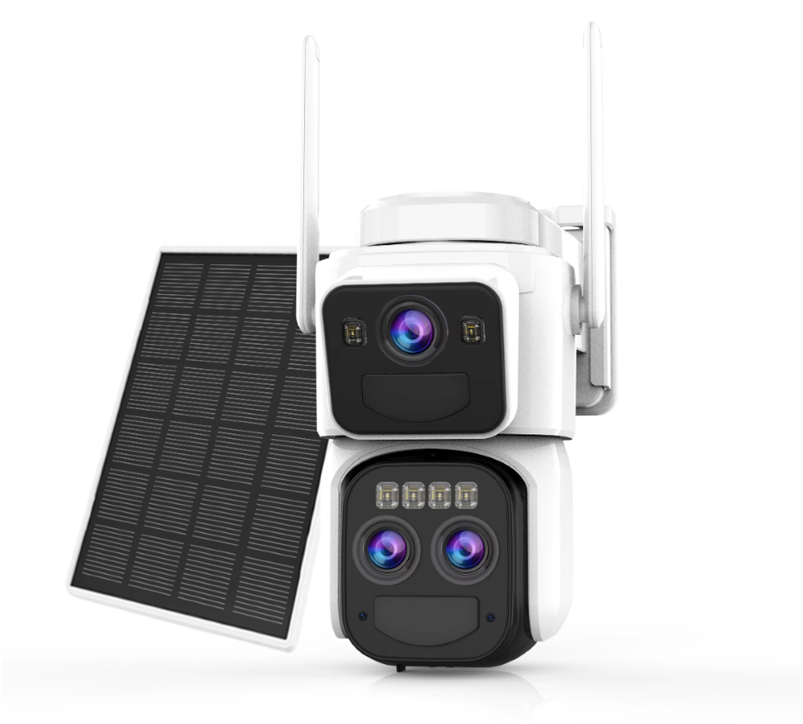 Camera de supraveghere 4G cu Panou Solar Dubla, 2 camere video integrate, 6MP, 4K, Vedere Panoramica, 2 lentile, 8X zoom, Detectare Umana, rotire rapida din aplicatie, vedere nocturna color, senzor de miscare, inteligenta de urmarire