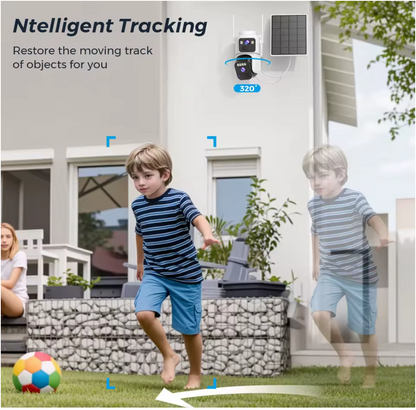 Camera de supraveghere 4G cu Panou Solar Dubla, 2 camere video integrate, 6MP, 4K, Vedere Panoramica, 2 lentile, 8X zoom, Detectare Umana, rotire rapida din aplicatie, vedere nocturna color, senzor de miscare, inteligenta de urmarire