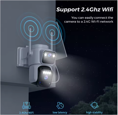 Camera de supraveghere 4G cu Panou Solar Dubla, 2 camere video integrate, 6MP, 4K, Vedere Panoramica, 2 lentile, 8X zoom, Detectare Umana, rotire rapida din aplicatie, vedere nocturna color, senzor de miscare, inteligenta de urmarire