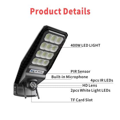 Cameră de Supraveghere 4G Jortan 4MP Ultra HD cu Lampă Solară 400W, Vedere Color Noaptea, Control din Telefon
