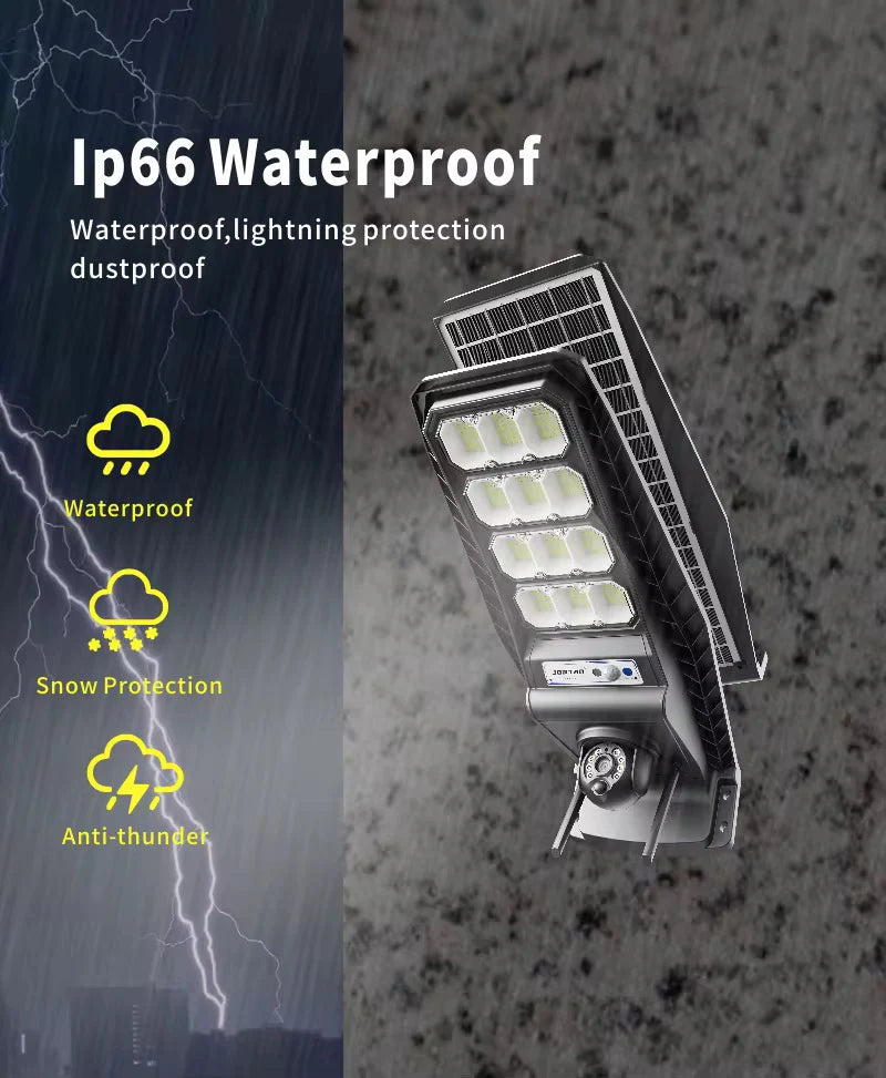 Cameră de Supraveghere 4G Jortan 4MP Ultra HD cu Lampă Solară 400W, Vedere Color Noaptea, Control din Telefon