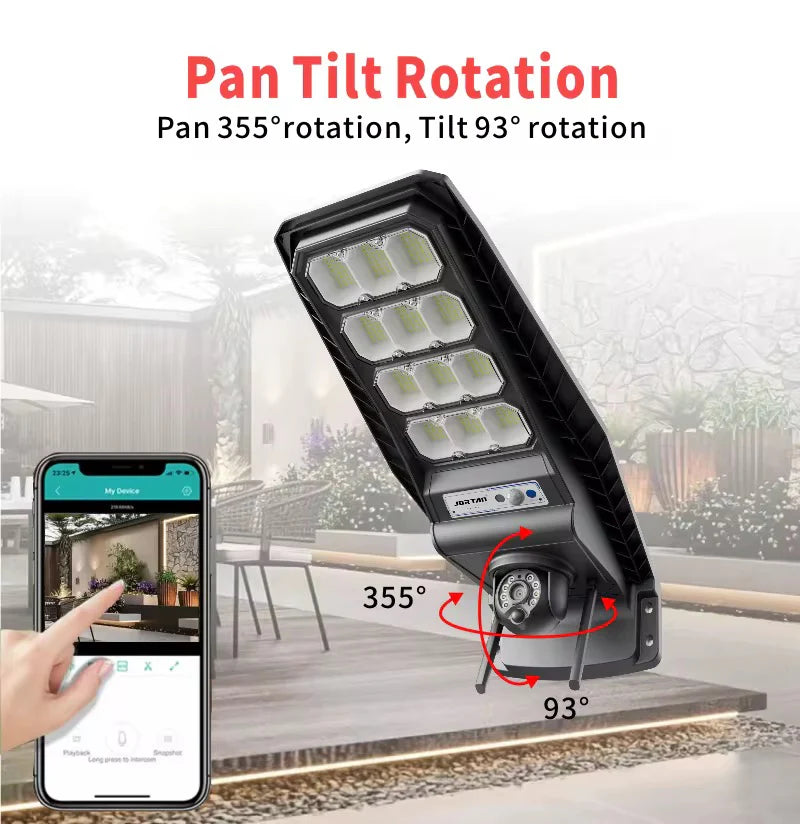 Cameră de Supraveghere 4G Jortan 4MP Ultra HD cu Lampă Solară 400W, Vedere Color Noaptea, Control din Telefon