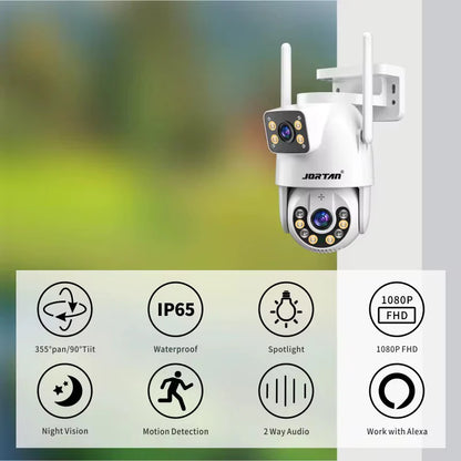 Camera Supraveghere 8K Jortan Duala Ultra HD 8MP, Vedere color noaptea, Rotire 360°, 10X Zoom, inteligenta de urmarire, IP66, Acoperire Panoramică