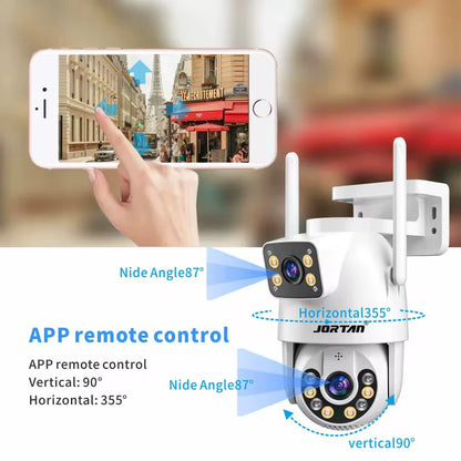 Camera Supraveghere 8K Jortan Duala Ultra HD 8MP, Vedere color noaptea, Rotire 360°, 10X Zoom, inteligenta de urmarire, IP66, Acoperire Panoramică