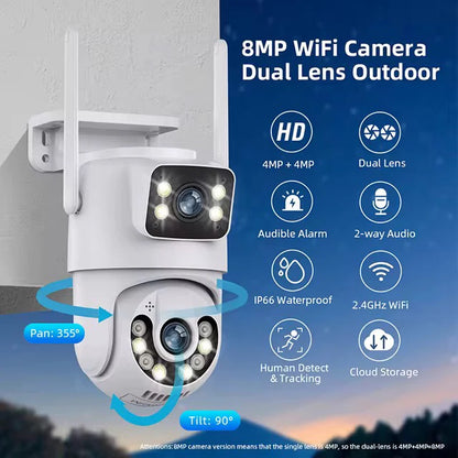 Camera Supraveghere 8K Jortan Duala Ultra HD 8MP, Vedere color noaptea, Rotire 360°, 10X Zoom, inteligenta de urmarire, IP66, Acoperire Panoramică