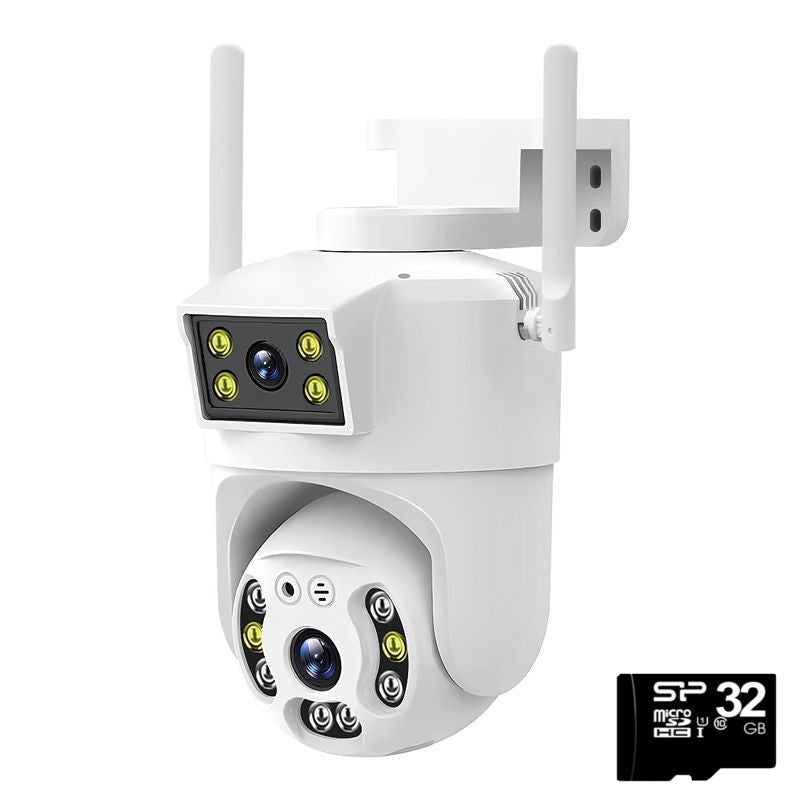 Camera de supraveghere Dubla WIFI, Cu 2 camere video Fixa si Mobila, Ultra HD 4K, 6MP, exterior/Interior 10X zoom, 2 lentile, vedere color noaptea, senzor inteligent de miscare