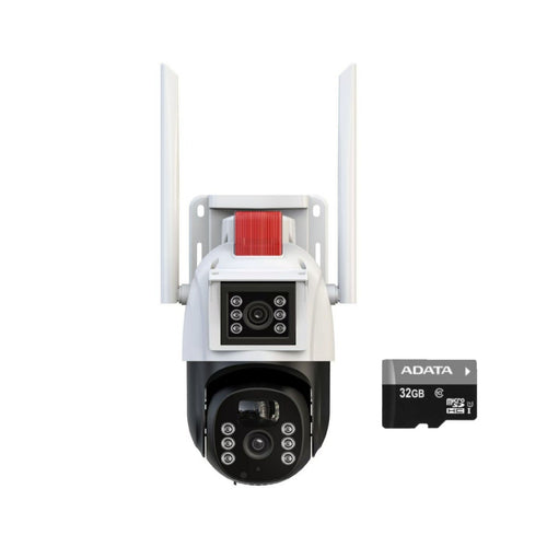 Camera de supraveghere dubla WIFI, Cu 2 camere video integrate, 6MP, Full HD+ 4K, exterior/Interior 8X zoom, rotire rapida din aplicatie, 2 lentile, vedere nocturna color, senzor de miscare, lumina LED, inteligenta de urmarire, IP66