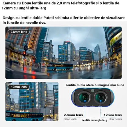 Camera de supraveghere dubla WIFI, Cu 2 camere video integrate, 6MP, Full HD+ 4K, exterior/Interior 8X zoom, rotire rapida din aplicatie, 2 lentile, vedere nocturna color, senzor de miscare, lumina LED, inteligenta de urmarire, IP66