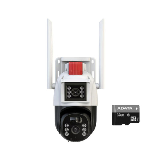 Camera de supraveghere dubla WIFI, Cu 2 camere video integrate, 6MP, Full HD+ 4K, exterior/Interior 8X zoom, rotire rapida din aplicatie, 2 lentile, vedere nocturna color, senzor de miscare, lumina LED, inteligenta de urmarire, IP66