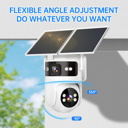 Camera de supraveghere Jortan 4G Cu Panou Solar, 8MP 6K dubla, 10X zoom, procesor AI, rotire rapida din aplicatie, 2 lentile, vedere nocturna color, senzor de miscare, lumina LED, Card cadou