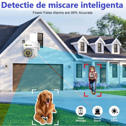 Camera de Supraveghere Jortan Wifi inteligenta, cu Detectie de miscare, Full HD, 32 Leduri de lumina, Rotire din Aplicatie 360 de grade, IP66, Vedere Color Pe Timp de Noapte