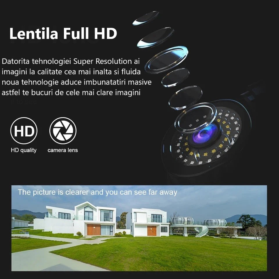 Camera de Supraveghere Jortan Wifi inteligenta, cu Detectie de miscare, Full HD, 32 Leduri de lumina, Rotire din Aplicatie 360 de grade, IP66, Vedere Color Pe Timp de Noapte
